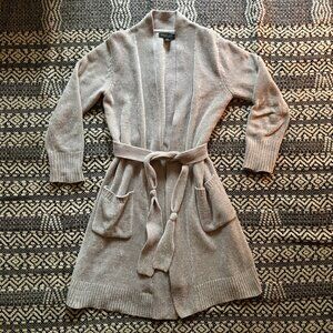 Rachel Zoe Long Cardigan XS/S Gray Belted Super Soft Chenille Tie Waist Sweater